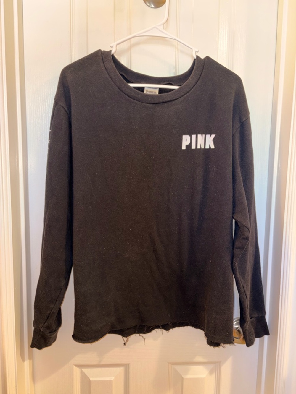 PINK Victoria's Secret Black Crewneck with White Tag Logo